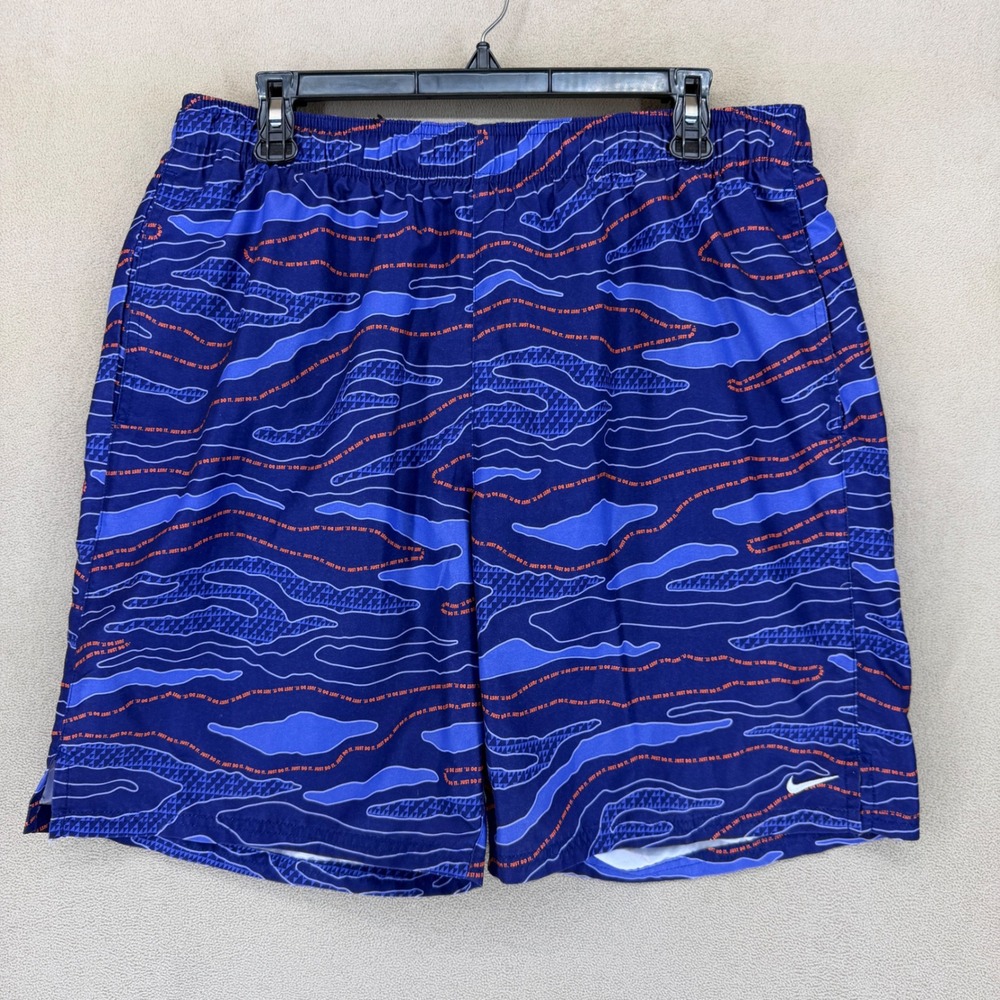 Nike Men's Athletic Shorts Blue Camo embroidered Logo Print Elastic Waist Size L